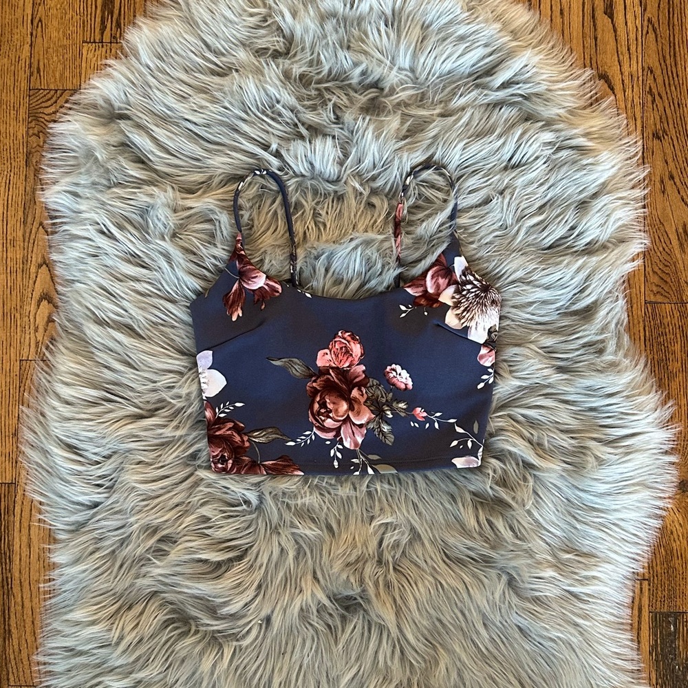 Dark Gray Floral Padded Crop Tank